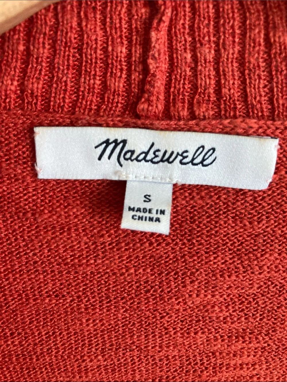 Madewell Bradley Open-Front Burnt Orange Cardigan, Women’s Size Small
